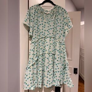 Entro medium dress - green, yellow, white with flowers